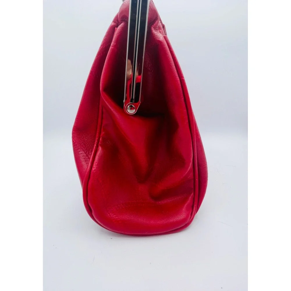 Vintage Kiss Lock Frame Handbag Red Faux Leather Doctor Style Satchel Bag
